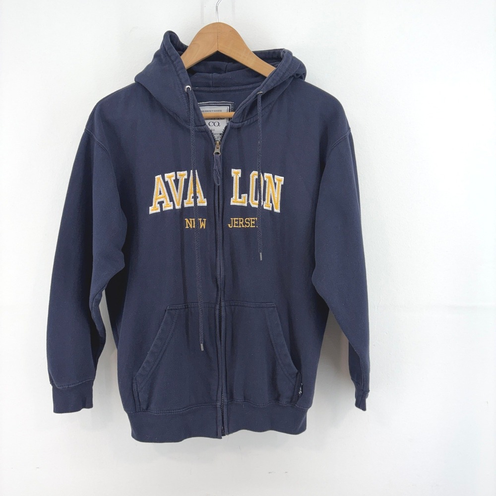 Y2K Pacific & Co Avalon New Jersey Navy Blue Full Zip Hoodie Small Embroidered